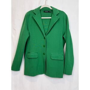 Lauren Ralph Lauren Green Knit Blazer Women XL Kelly Green Button Front